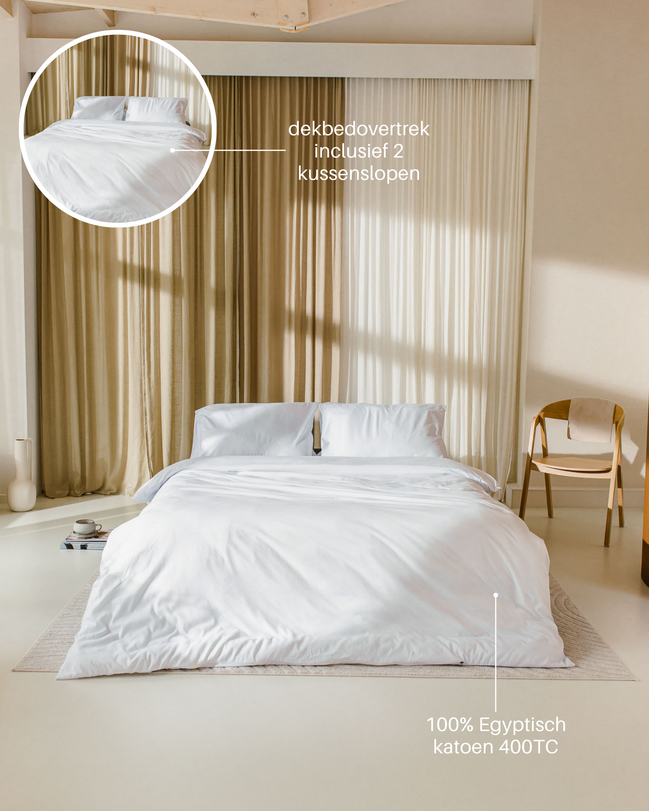 hotelkwaliteit beddengoed, egyptisch katoen in de kleur wit, minimalistisch fris design 